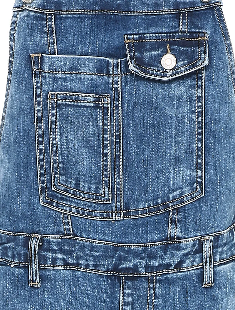 Salopette en jean délavé coupe slim à poche avant stylisée - Bleu denim