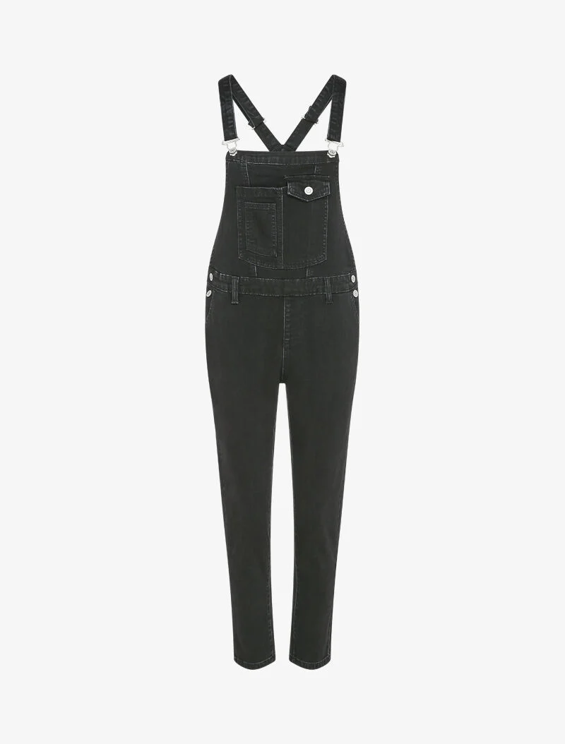 Salopette en jean délavé coupe slim à poche avant stylisée - Noir