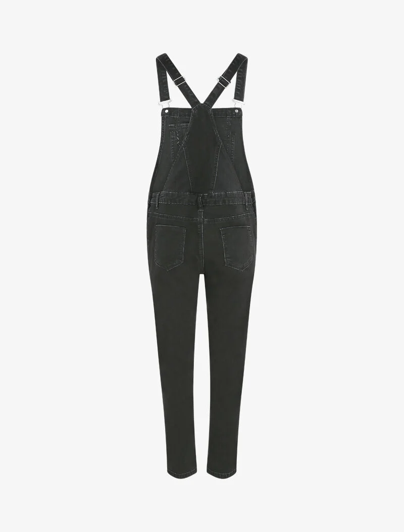 Salopette en jean délavé coupe slim à poche avant stylisée - Noir