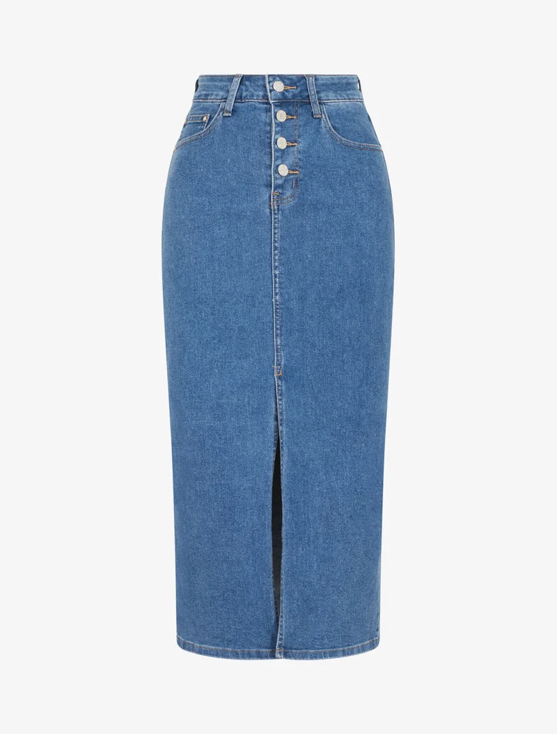 Jupe en jean boutonnée coupe droite - Bleu