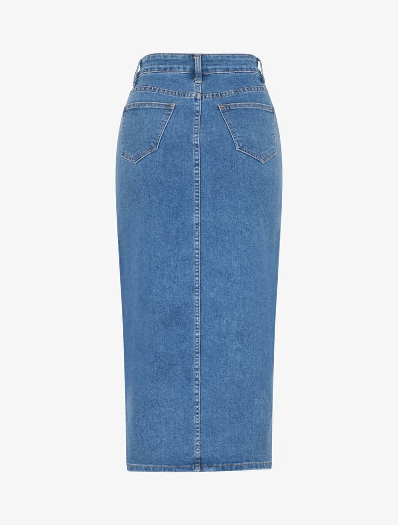 Jupe en jean boutonnée coupe droite - Bleu