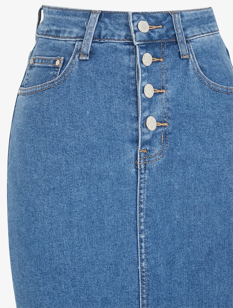 Jupe en jean boutonnée coupe droite - Bleu