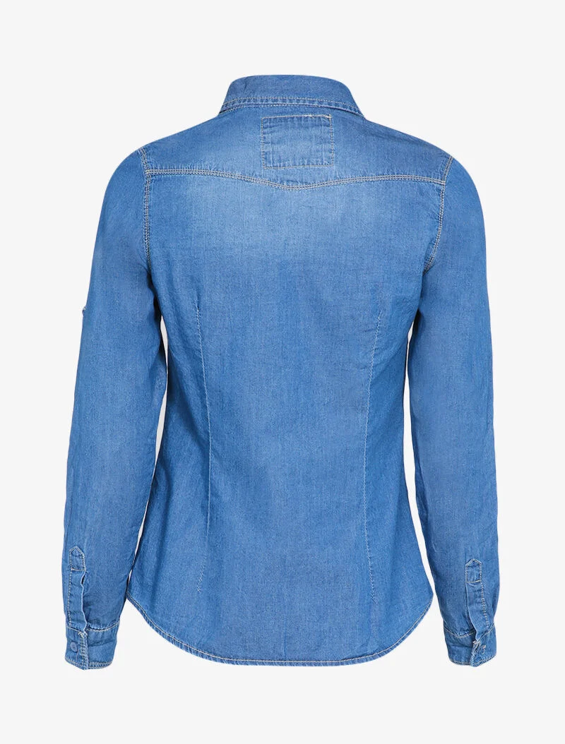 Chemise en jean cintrée et délavée - Bleu denim