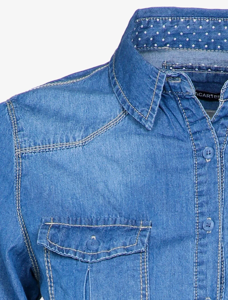 Chemise en jean cintrée et délavée - Bleu denim