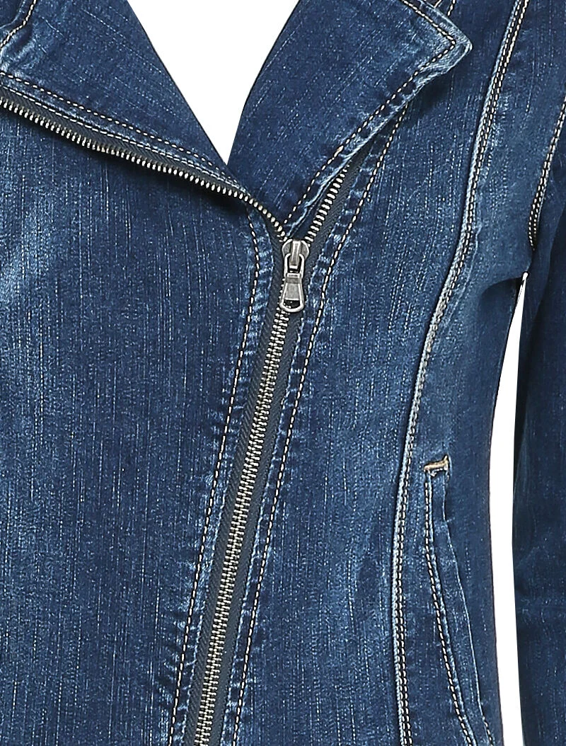 Combinaison en jean légèrement délavé à col zippé - Bleu denim