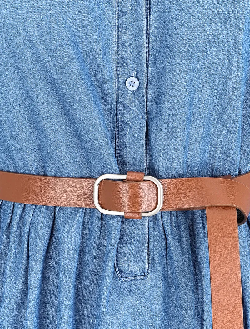 Robe longue volantée en jean - Bleu denim