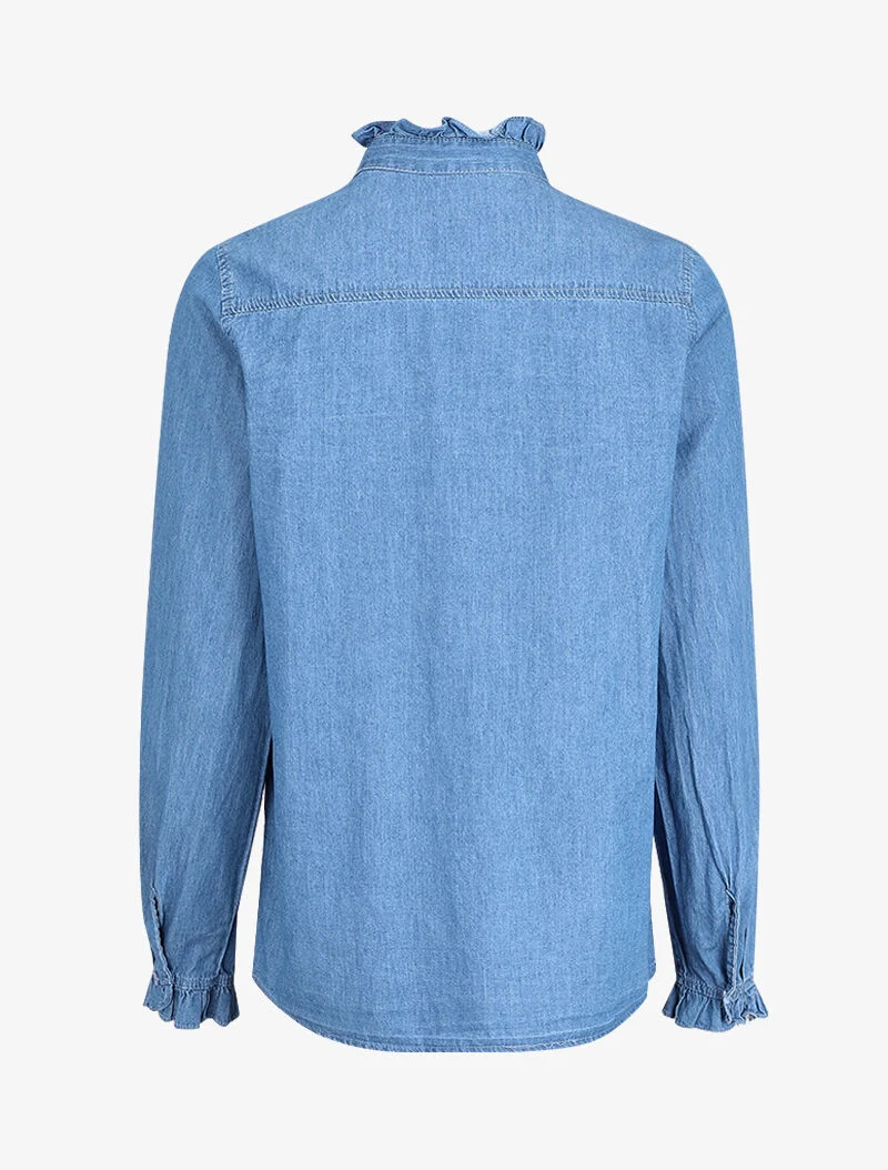 Chemise en jean volantée - Bleu denim
