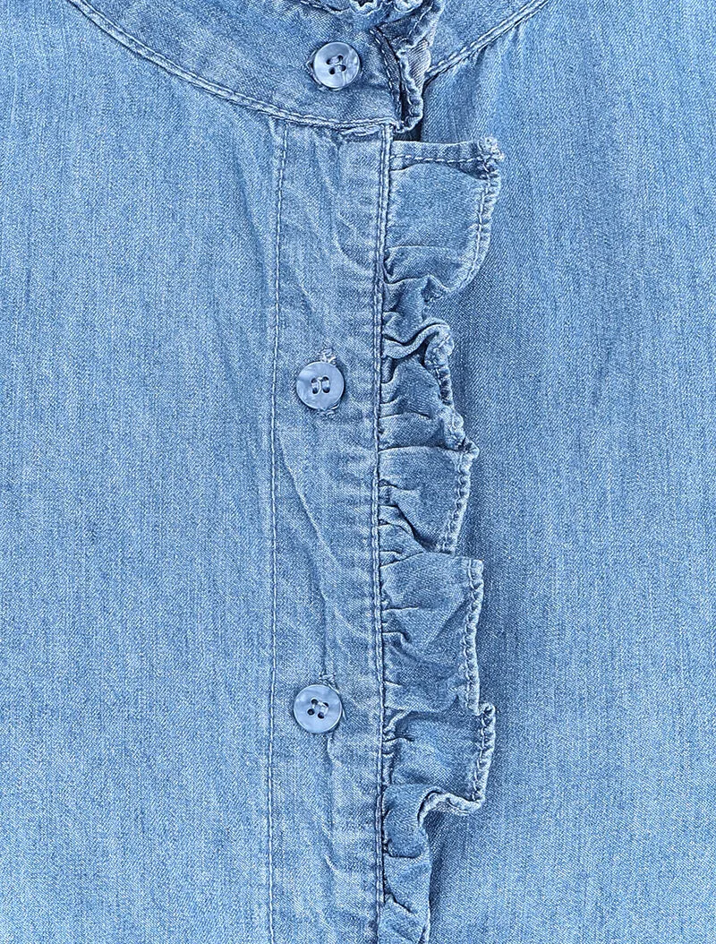 Chemise en jean volantée - Bleu denim