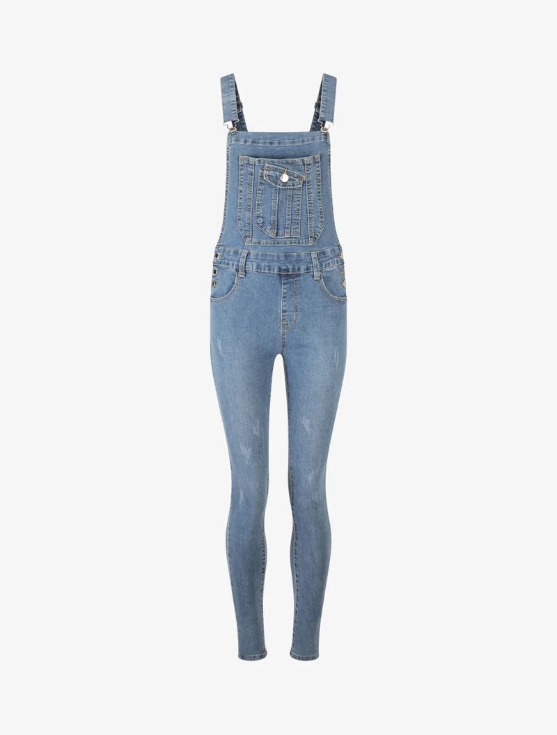 Salopette en jean à détail griffures - Bleu clair