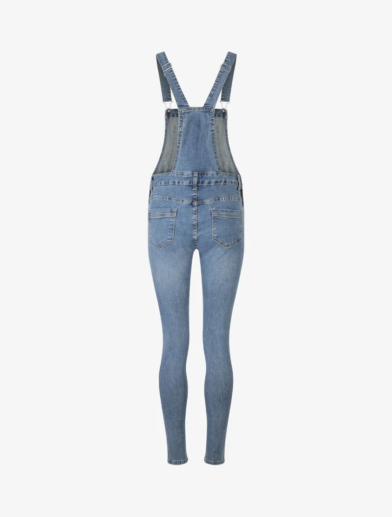 Salopette en jean à détail griffures - Bleu clair