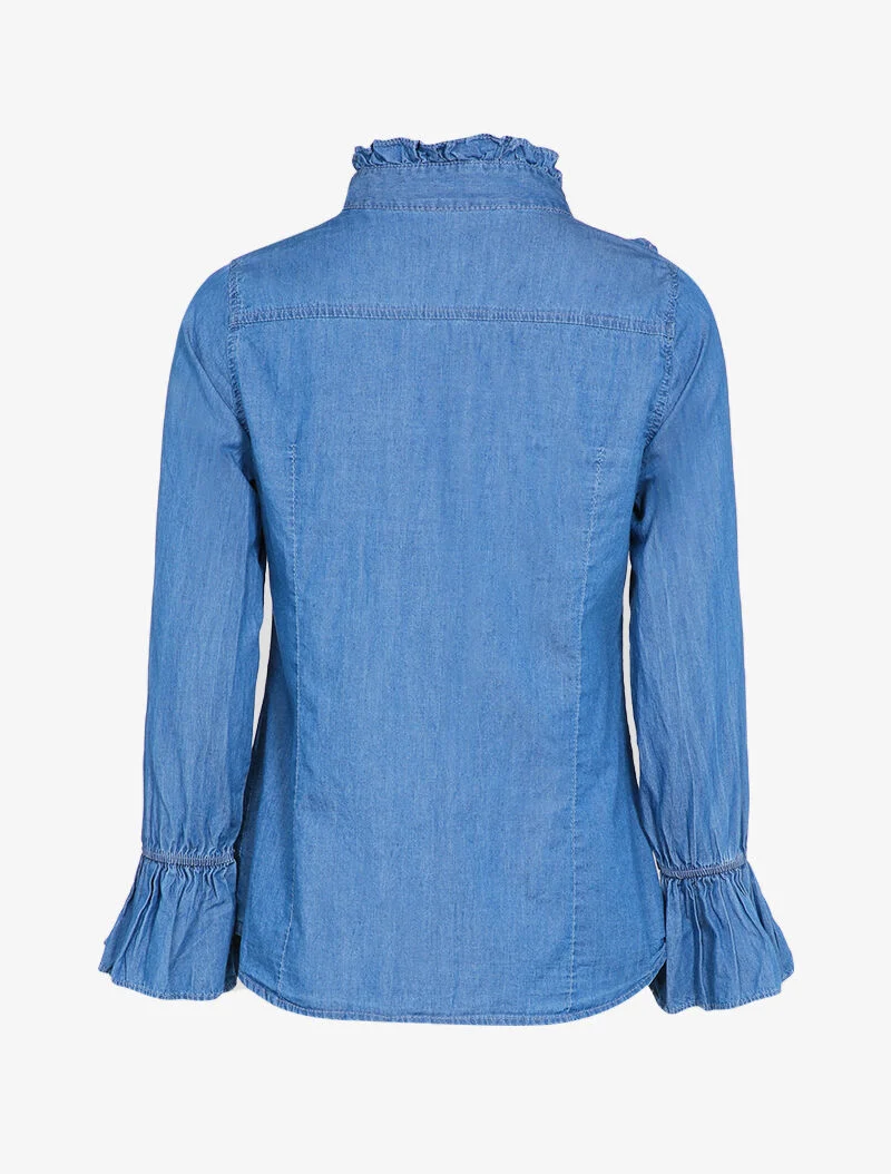Chemise en jean à pans volantés - Bleu denim