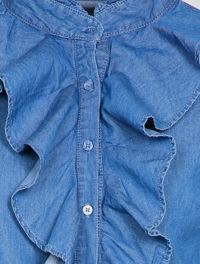 Chemise en jean à pans volantés - Bleu denim