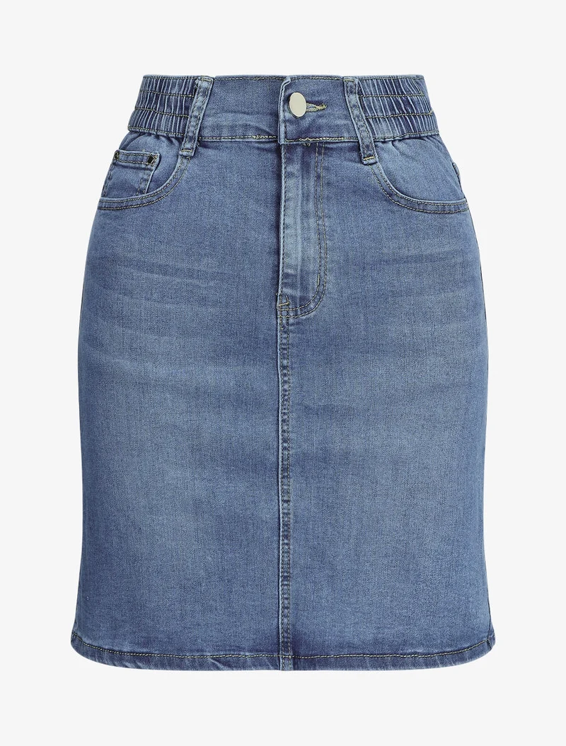 Jupe en jean à taille élastiquée - Bleu denim