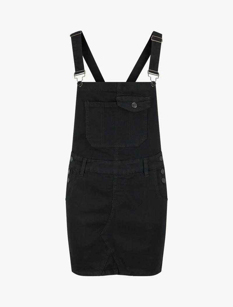 Robe salopette à poche sur la poitrine - Noir