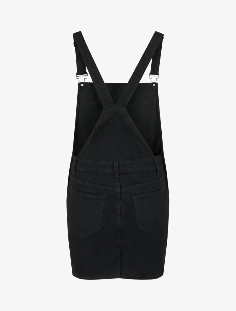 Robe salopette à poche sur la poitrine - Noir