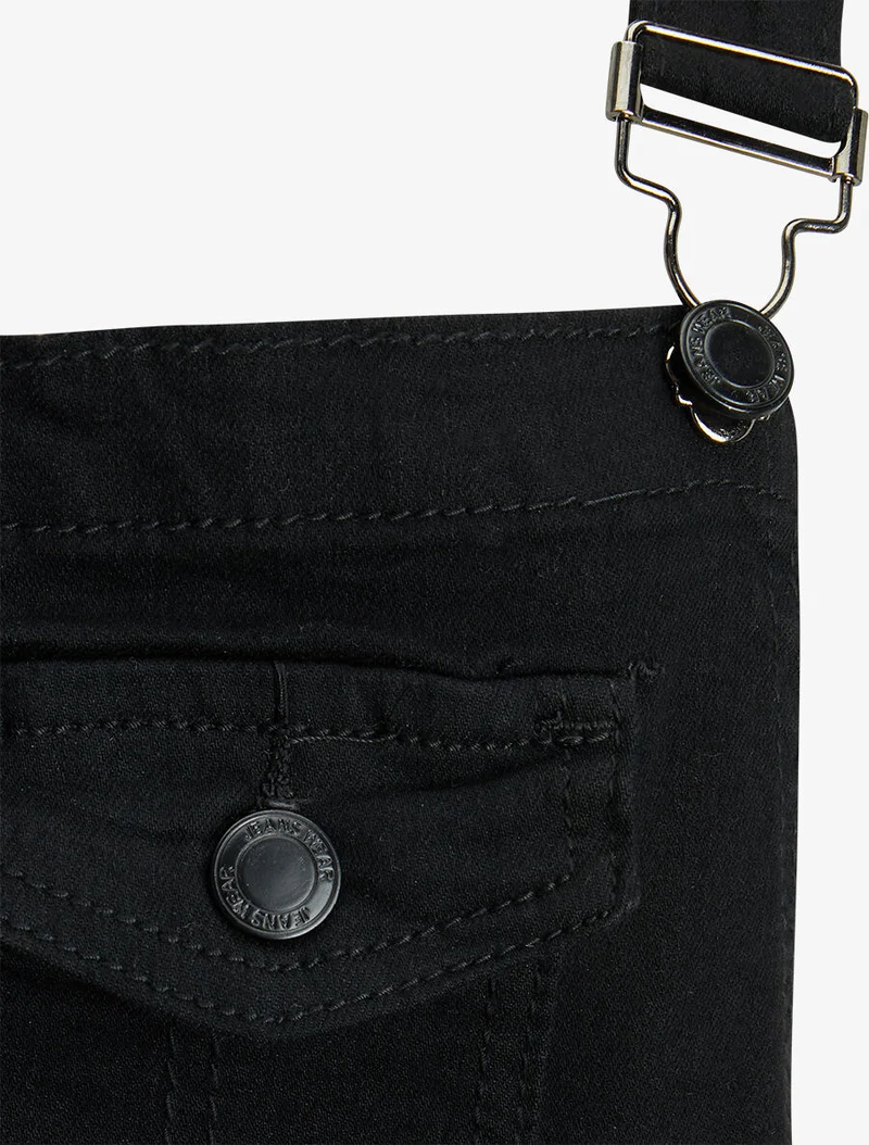 Robe salopette à poche sur la poitrine - Noir