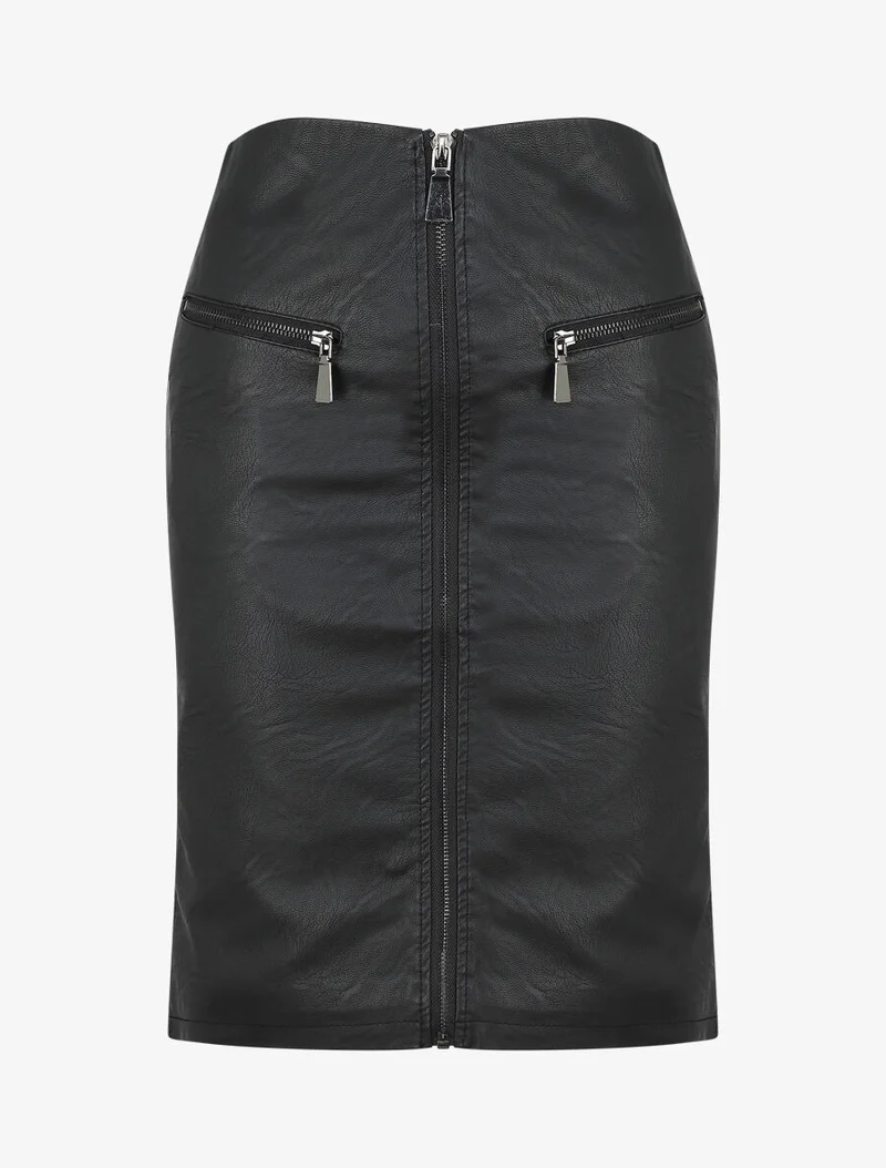 Jupe zippée en simili - Noir