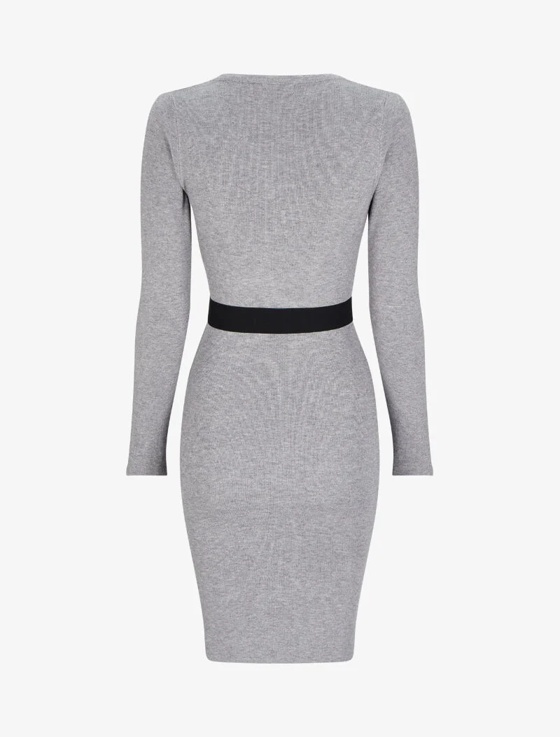 Robe pull unie à ceinture stylisée - Gris chiné