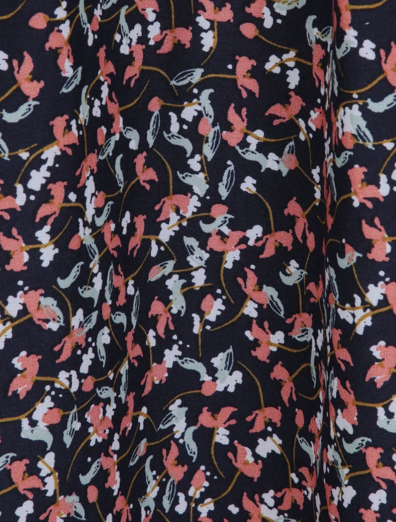 Robe longue à fleurs graphiques et à fines broderies - Marine