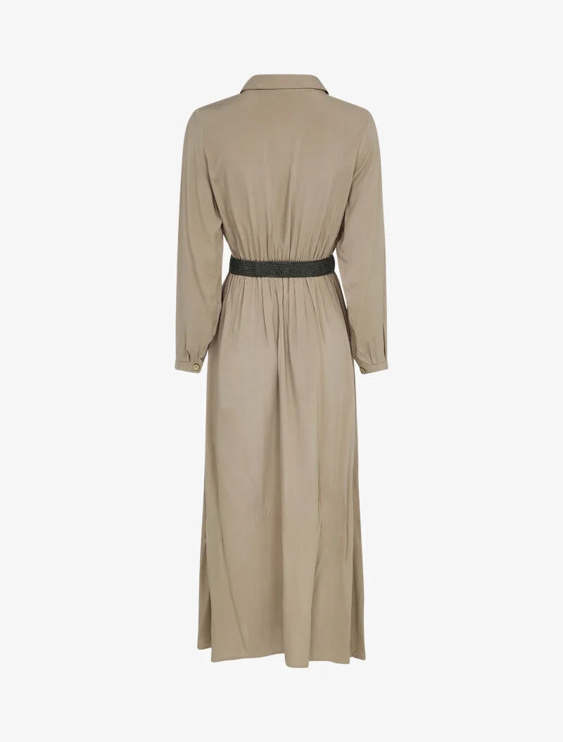 Robe longue à plis accordéons - Beige