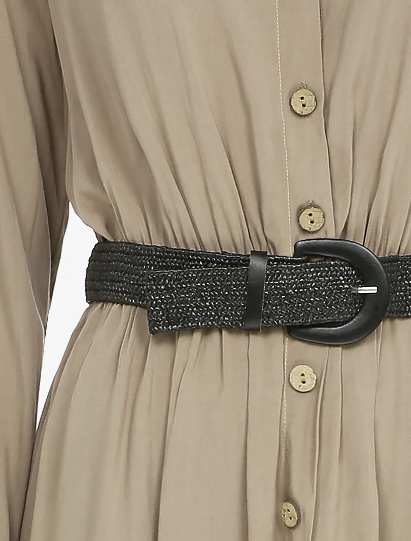 Robe longue à plis accordéons - Beige
