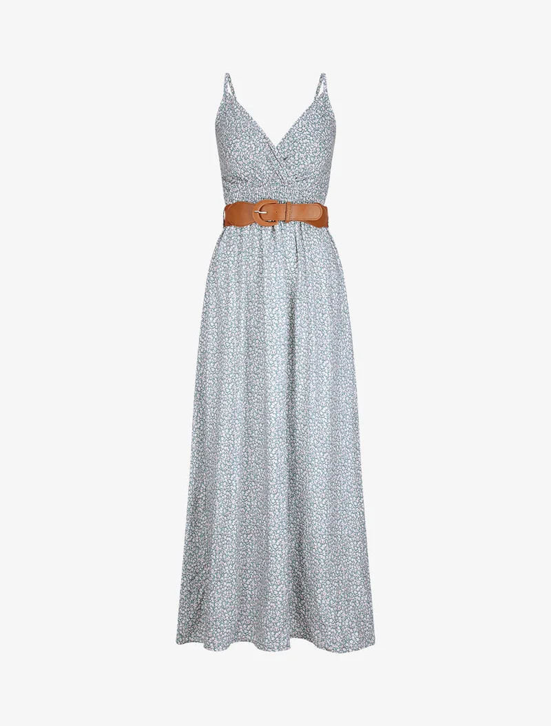 Robe longue à imprimé pivoines - Vert d'eau