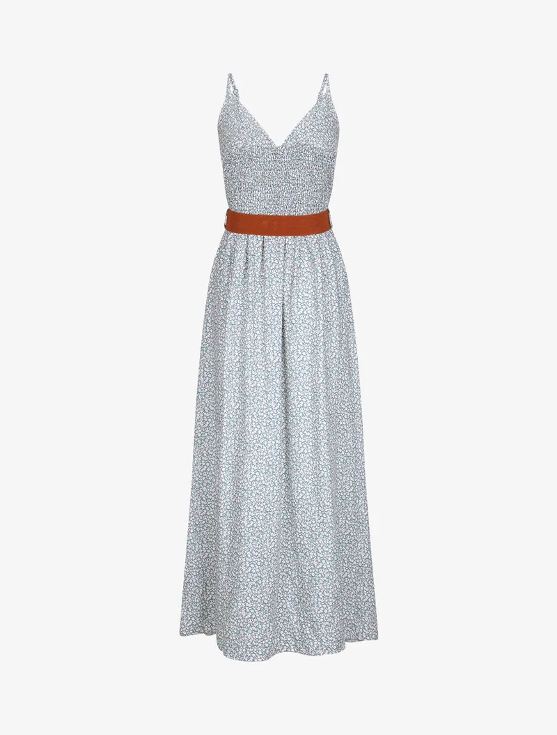 Robe longue à imprimé pivoines - Vert d'eau
