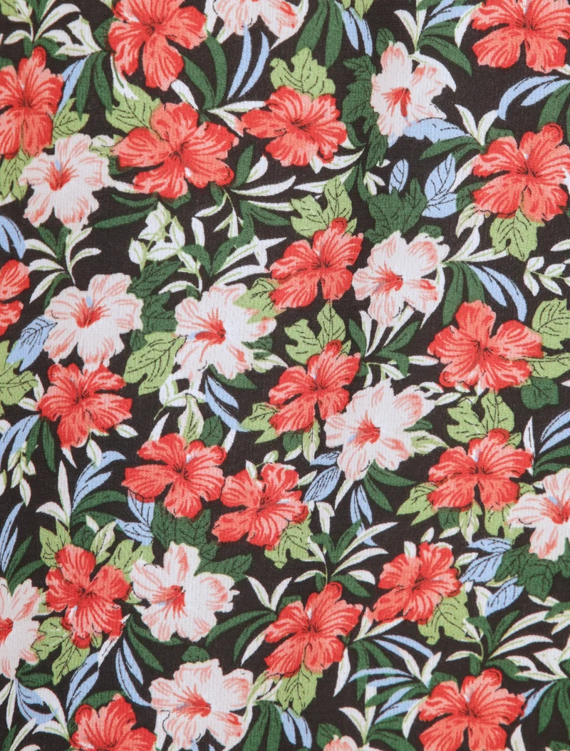Robe longue fleurie et à fines broderies - Noir