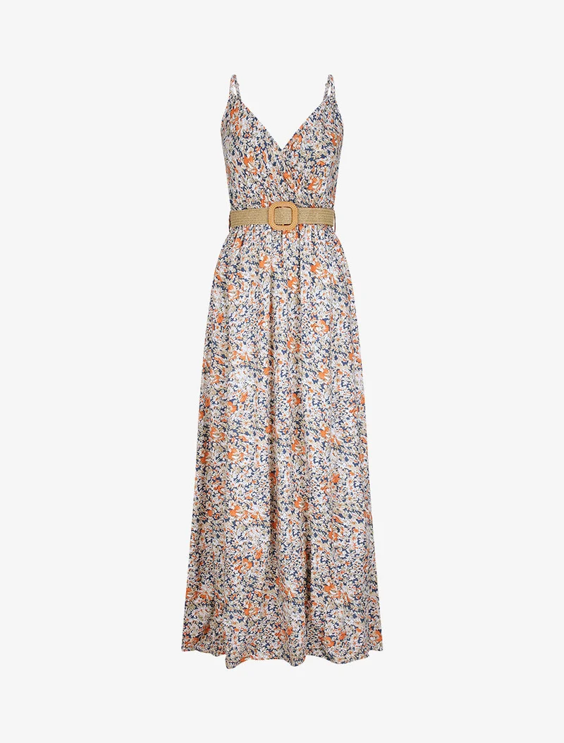 Robe longue à imprimé paquerettes - Beige/marine