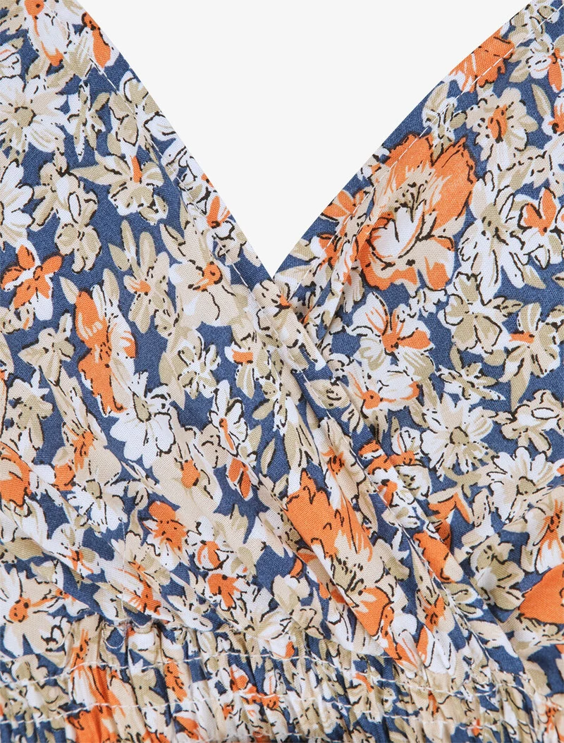Robe longue à imprimé paquerettes - Beige/marine