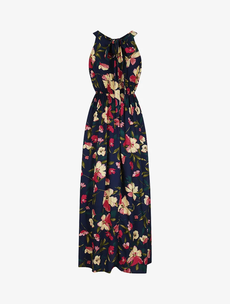 Robe longue imprimée marguerites géantes - Marine/rose