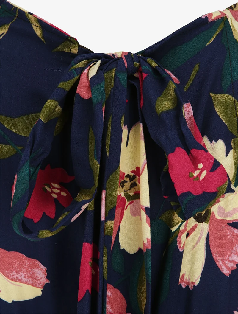 Robe longue imprimée marguerites géantes - Marine/rose