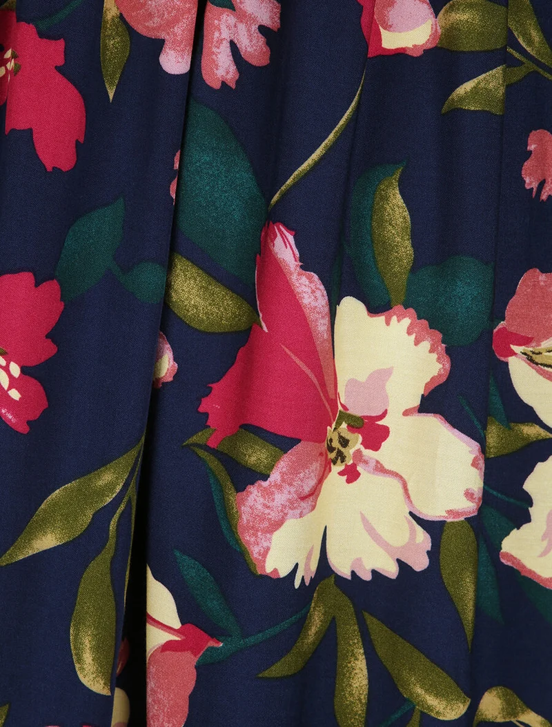 Robe longue imprimée marguerites géantes - Marine/rose