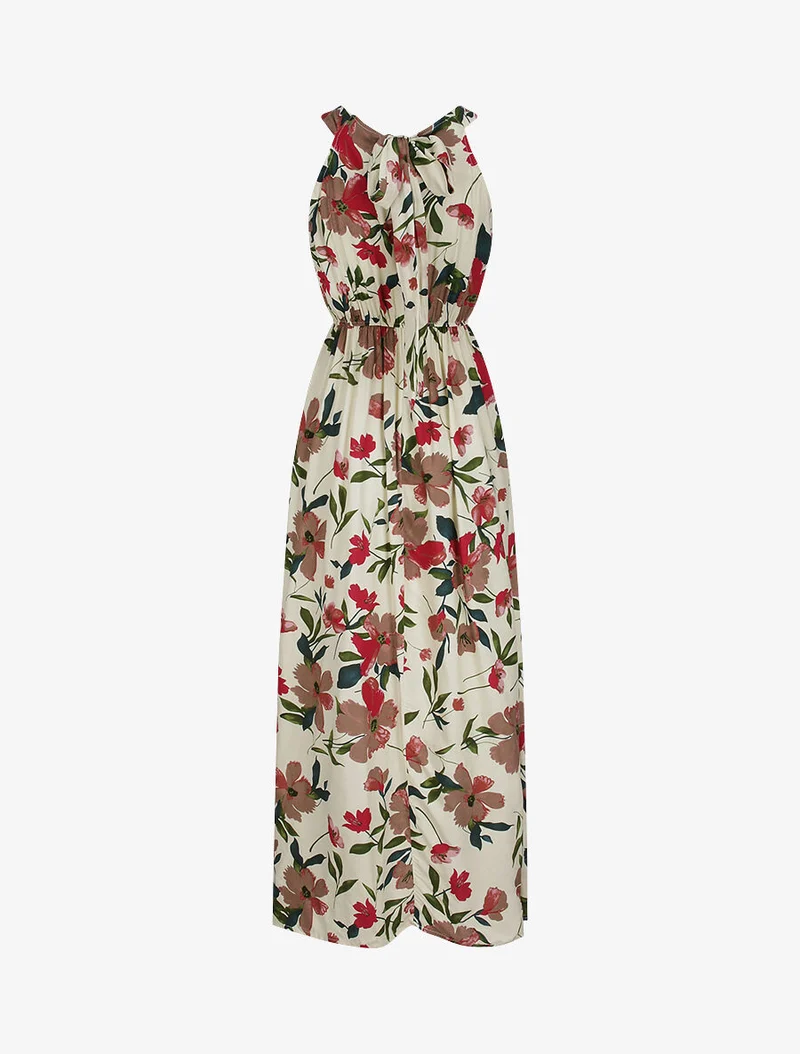 Robe longue imprimée marguerites géantes - Beige/rose foncé