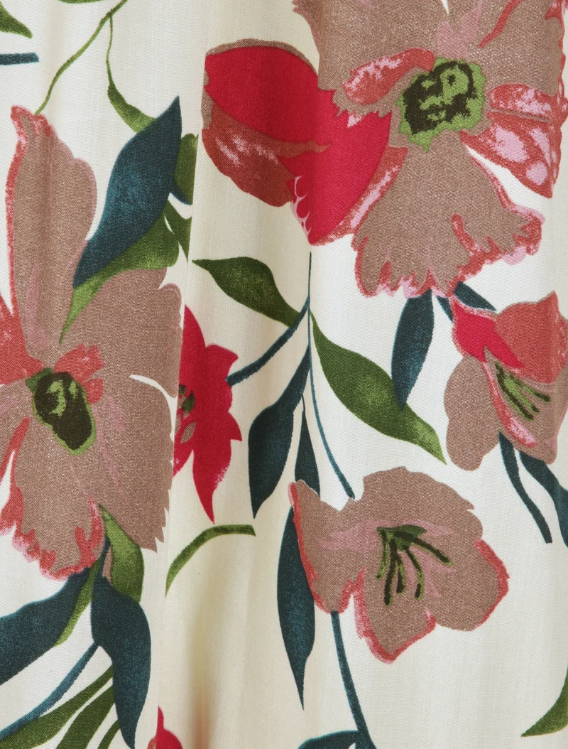 Robe longue imprimée marguerites géantes - Beige/rose foncé