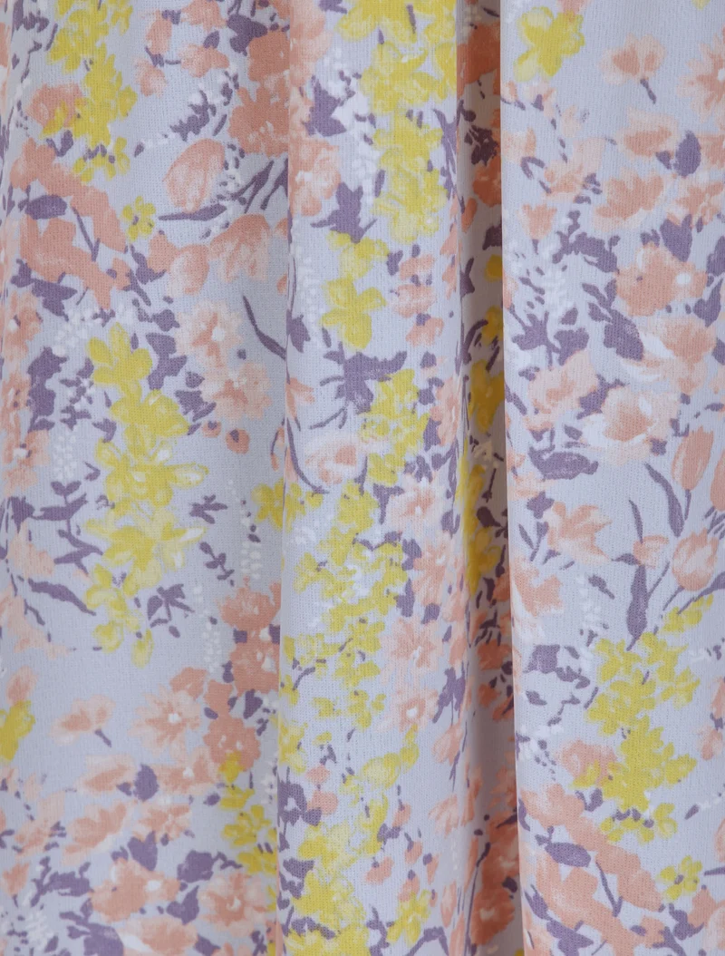 Robe longue à imprimé fleurs printanières - Bleu ciel