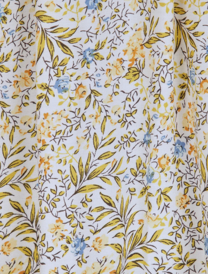 Robe patineuse mi-longue à imprimé fleurs champêtres - Blanc