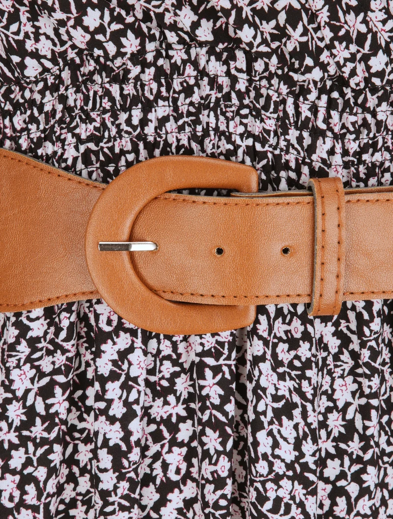 Robe longue à imprimé pivoines - Noir