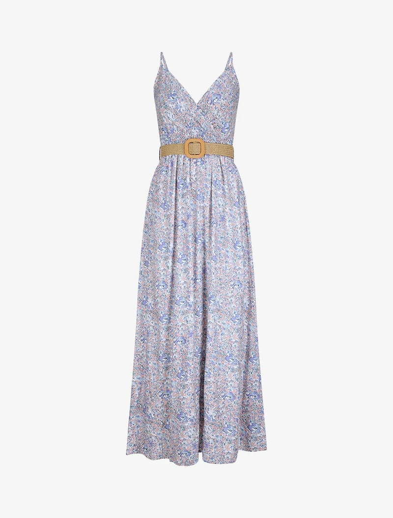 Robe longue à imprimé paquerettes - Bleu clair/rose