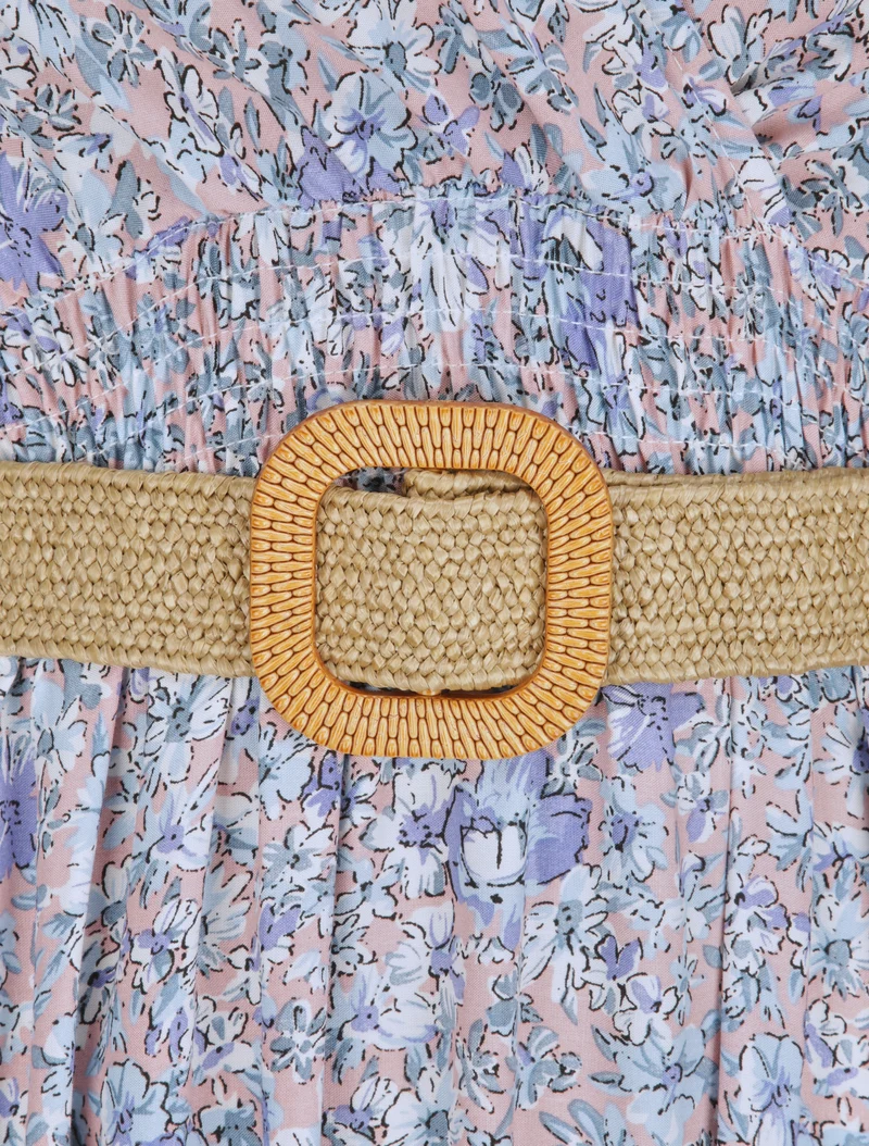 Robe longue à imprimé paquerettes - Bleu clair/rose
