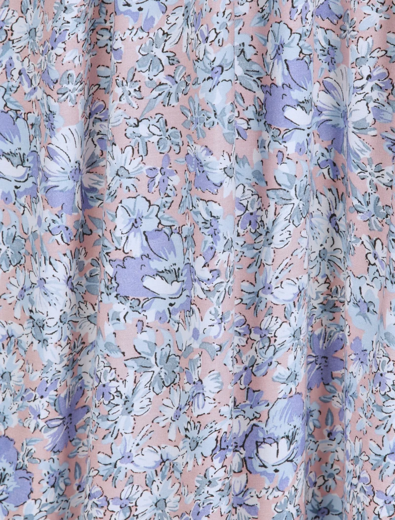 Robe longue à imprimé paquerettes - Bleu clair/rose