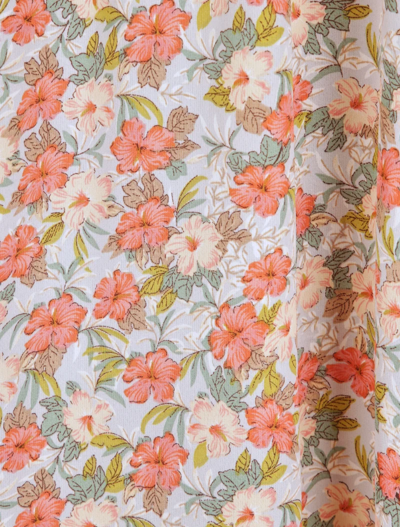 Robe longue fleurie et à fines broderies - Orange