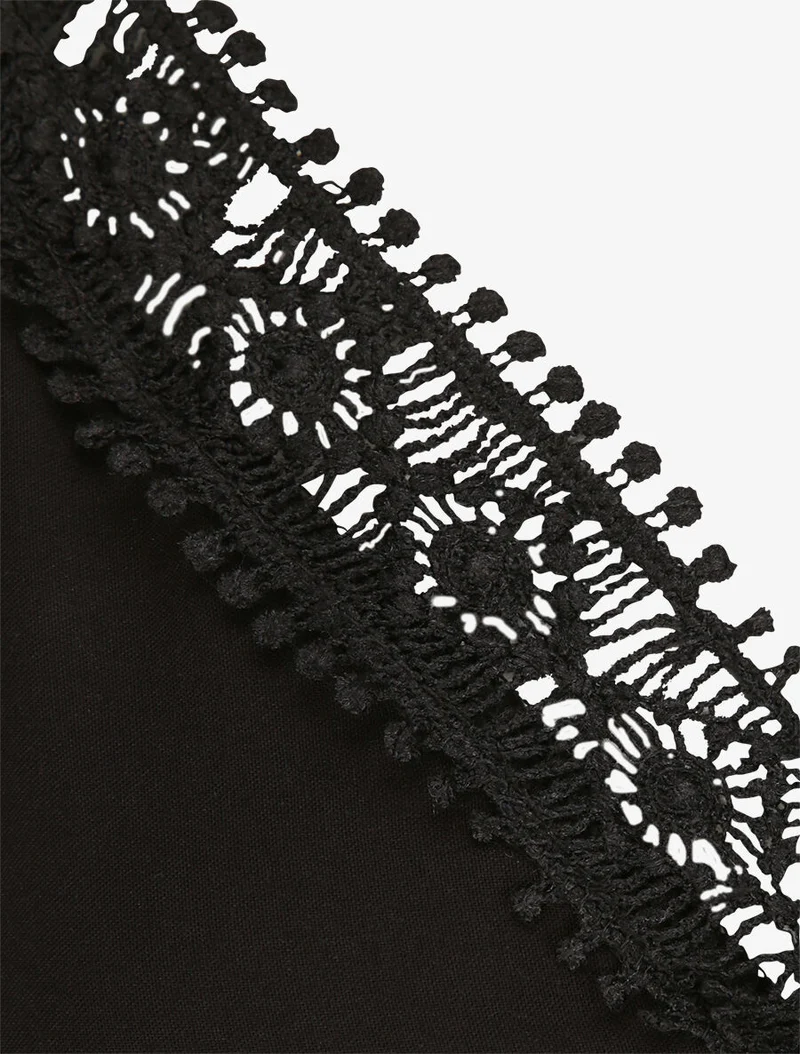 Robe longue à col V en dentelle - Noir