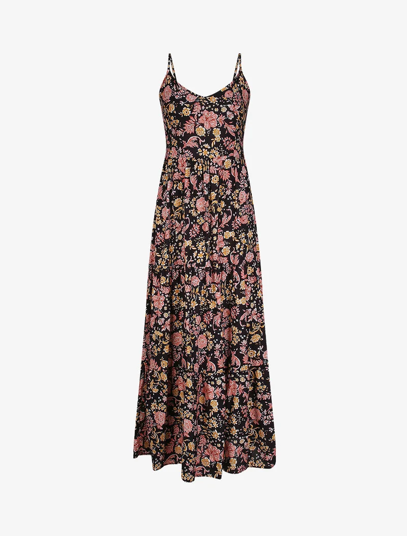 Robe longue à imprimé fleuri - Noir