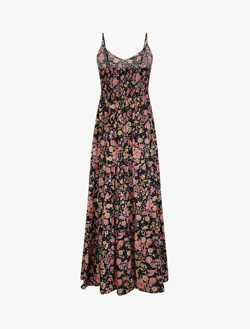 Robe longue à imprimé fleuri - Noir