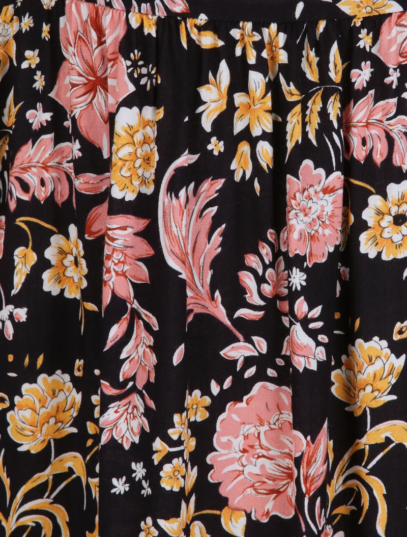 Robe longue à imprimé fleuri - Noir