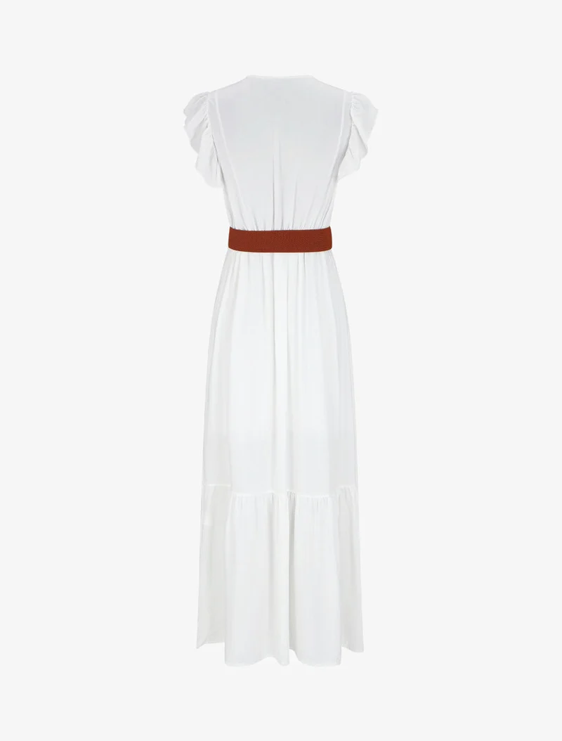 Robe longue à manches volantées - Blanc