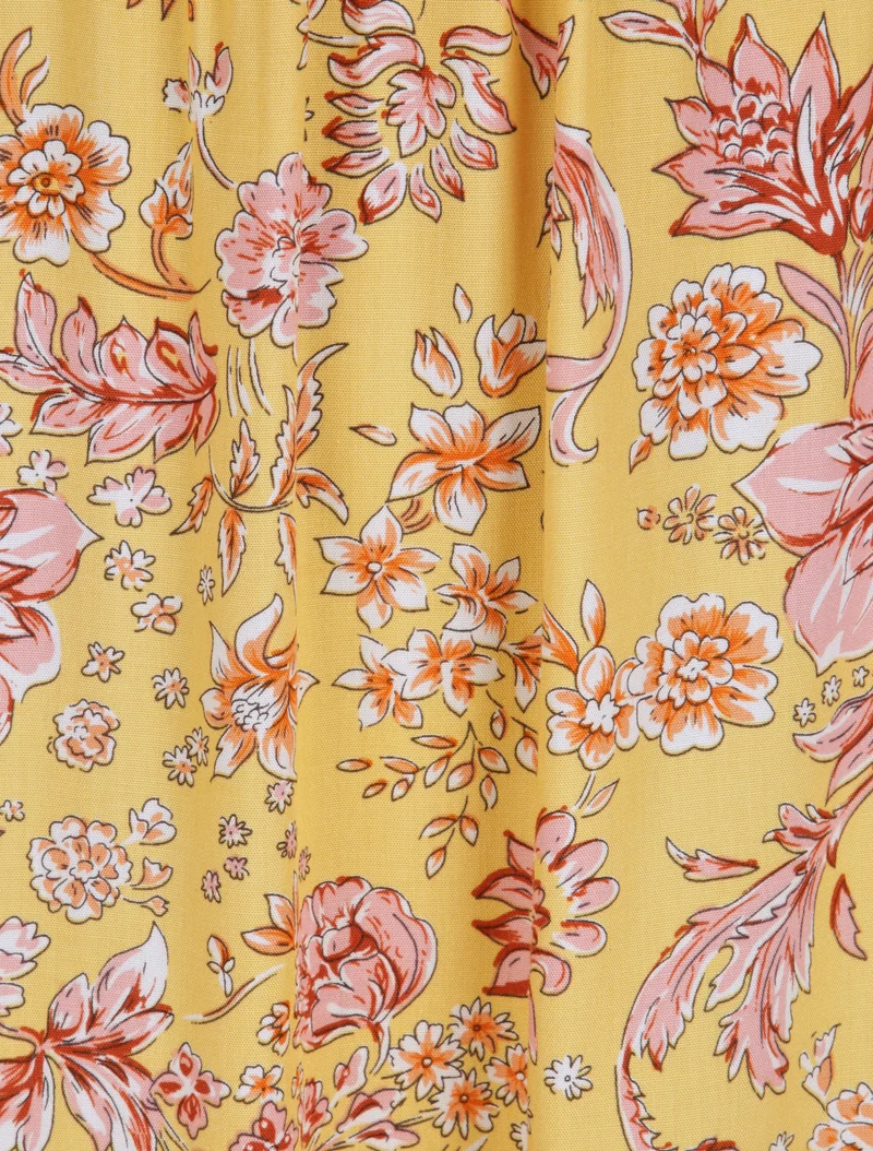 Robe longue à imprimé fleuri - Moutarde