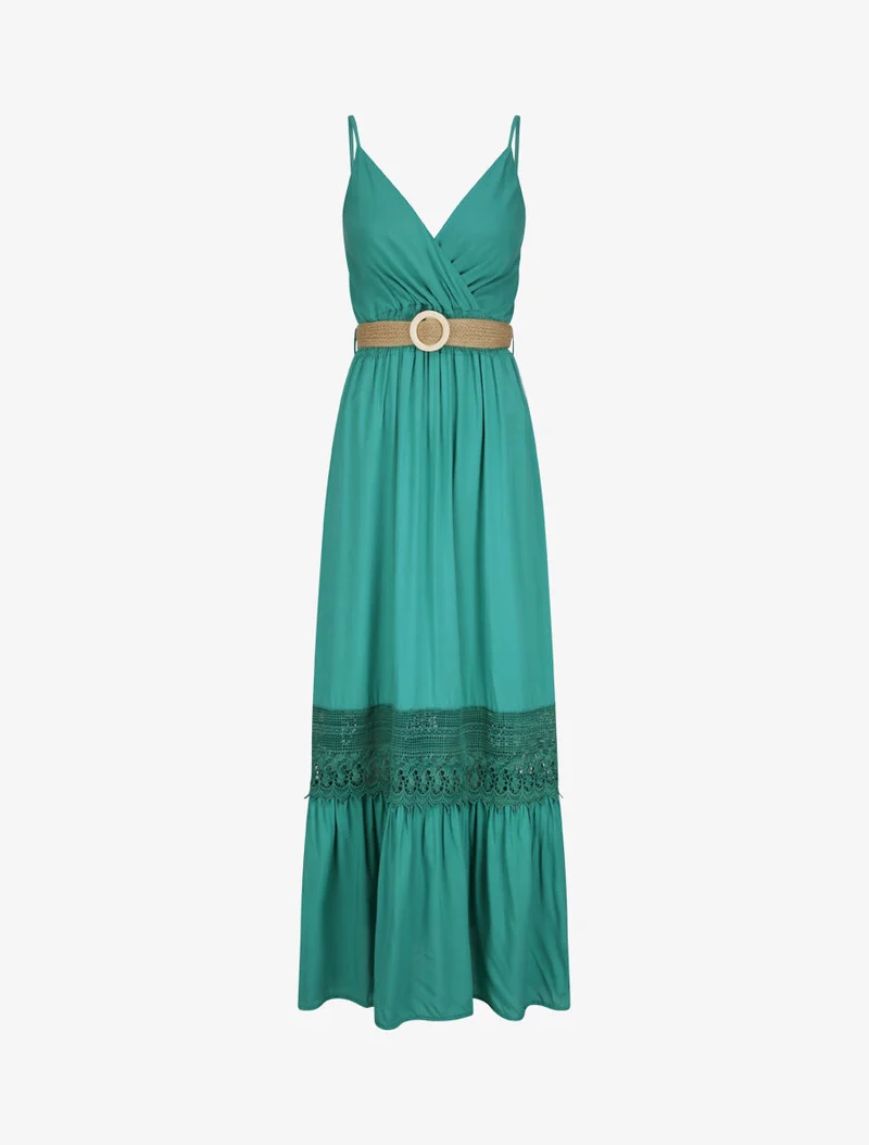 Robe longue cintrée coupe empire - Vert