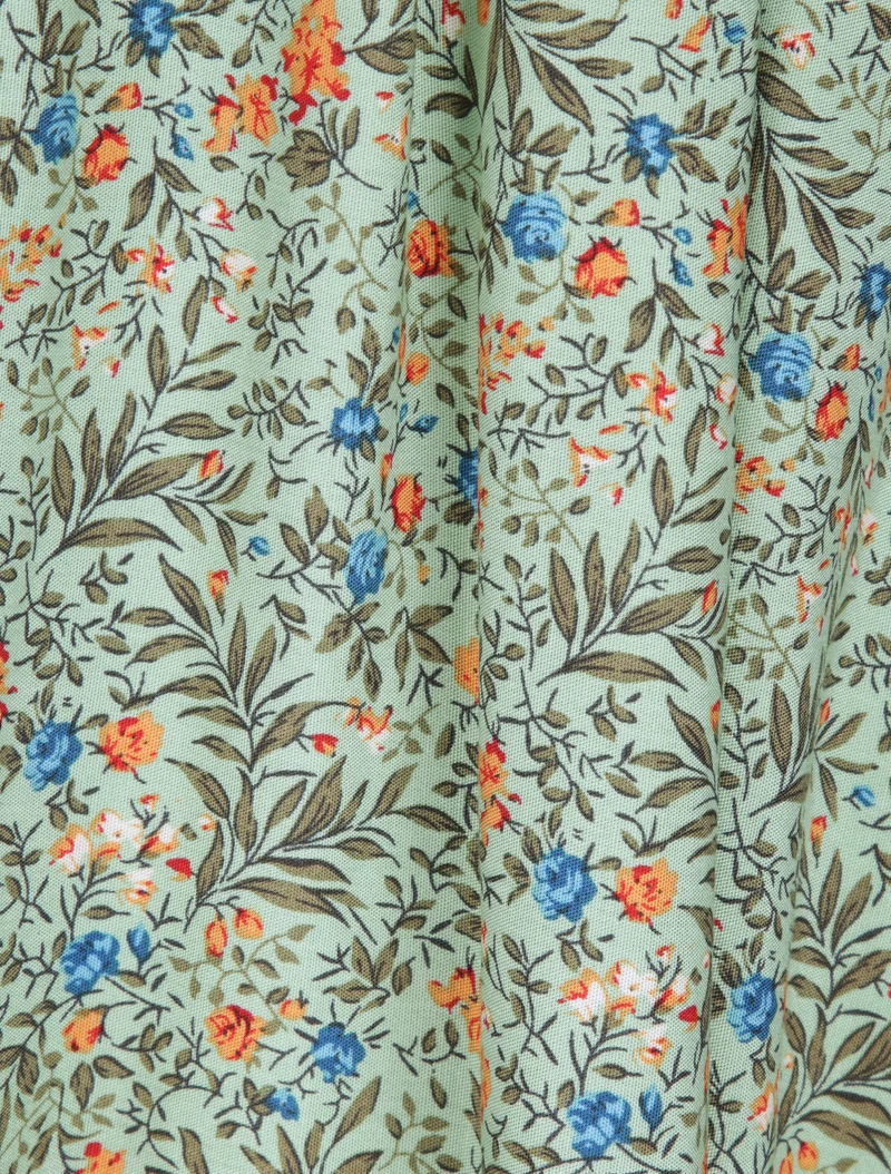Robe patineuse mi-longue à imprimé fleurs champêtres - Vert tilleul